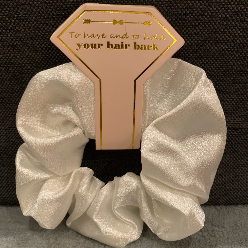 New White Satin Scrunchies Bride Bridesmaids Bachelorette Favors Gifts Party